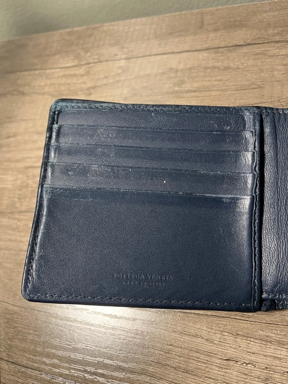 Bottega Veneta Navy Intrecciato Leather Bi-Fold Wallet